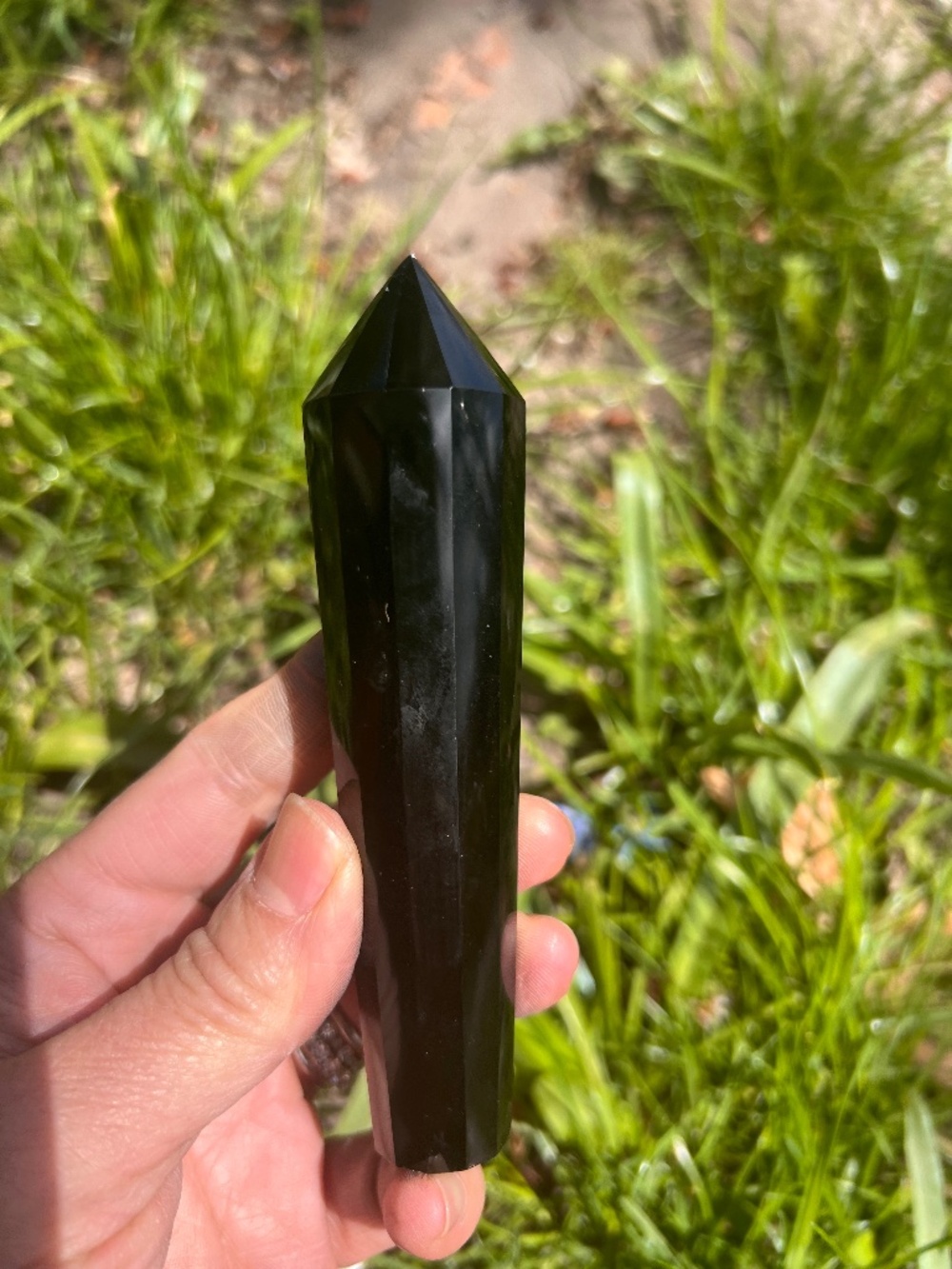 Black (3) obsidian wand with stand | crystal